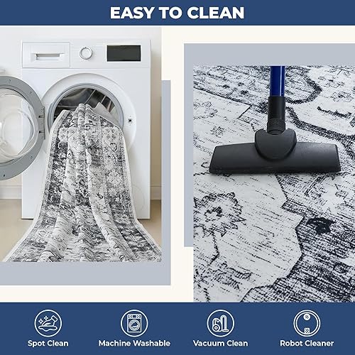 Miniatura 8 de Syalife Alfombra lavable de 3 x 5, ultra suave, antideslizante, de pelo bajo, resistente a las manchas, alfombra bohemia para sala de estar,