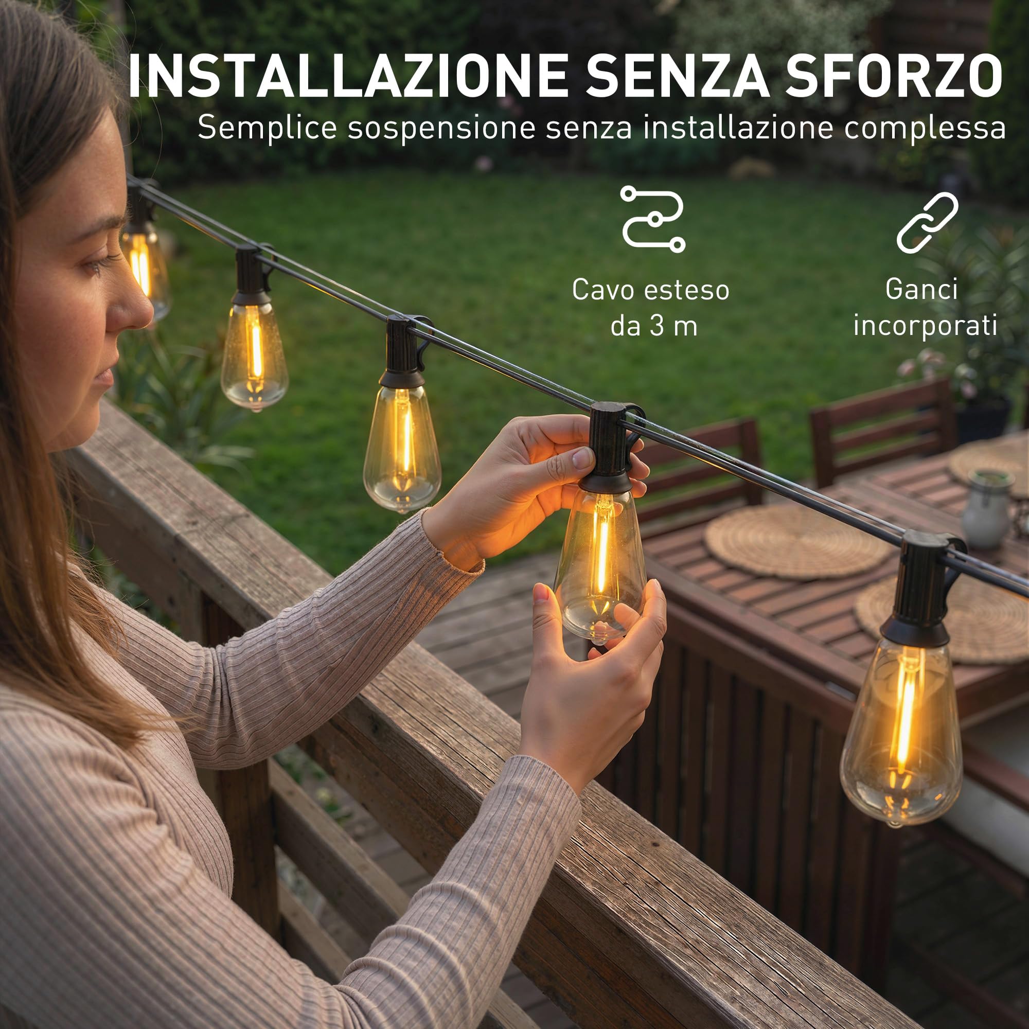 HOMCOM Catena Luminosa Esterno, Luci Tenda LED 50, 18 m, IP44, Bianco Caldo | Impermeabili, Decorazione da Interno per Giardino