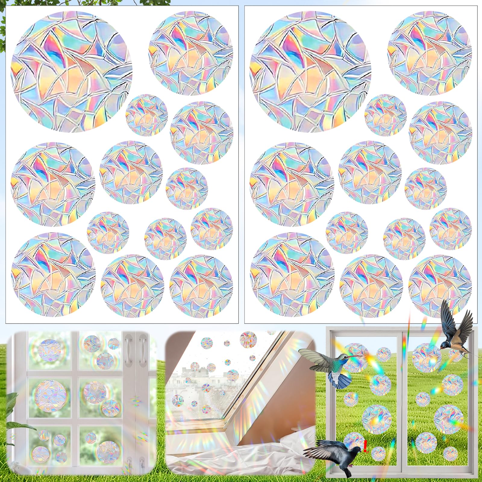 Autocollants Fenêtre Prisme Arc-en-Ciel – Anti-Collision Oiseaux, Adsorption Électrostatique, Lot De 4 – Décoration Et Protection