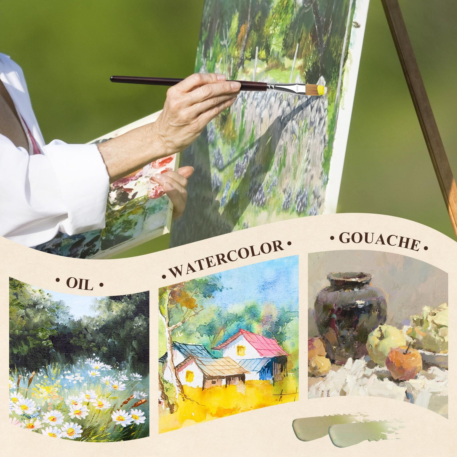 26 Piezas Juego de Pinceles para Pintar, Pinceles Pintura Acrilica con Estuche Soporte, Pinceles Profesionales para Acuarela, Óleo y Manualidades, Kit de Pincel Abanico y Espátula para Artistas