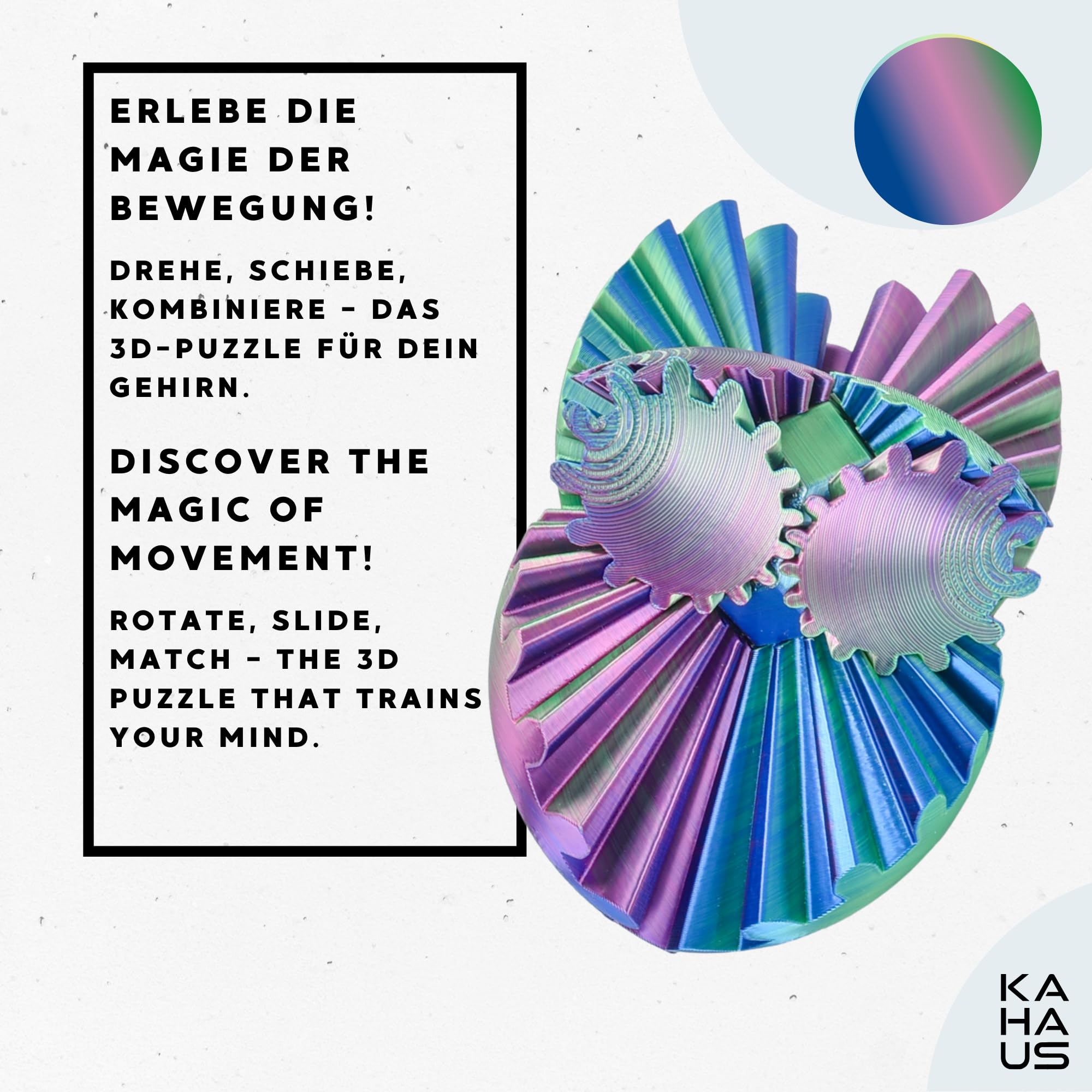 Gear Ball kula logiczna 3D, niebiesko-zielono-fioletowa, obrotowa, kolorowa kulka, antystresowy gadżet na biurko i trener koncentracji, dekoracyjne puzzle