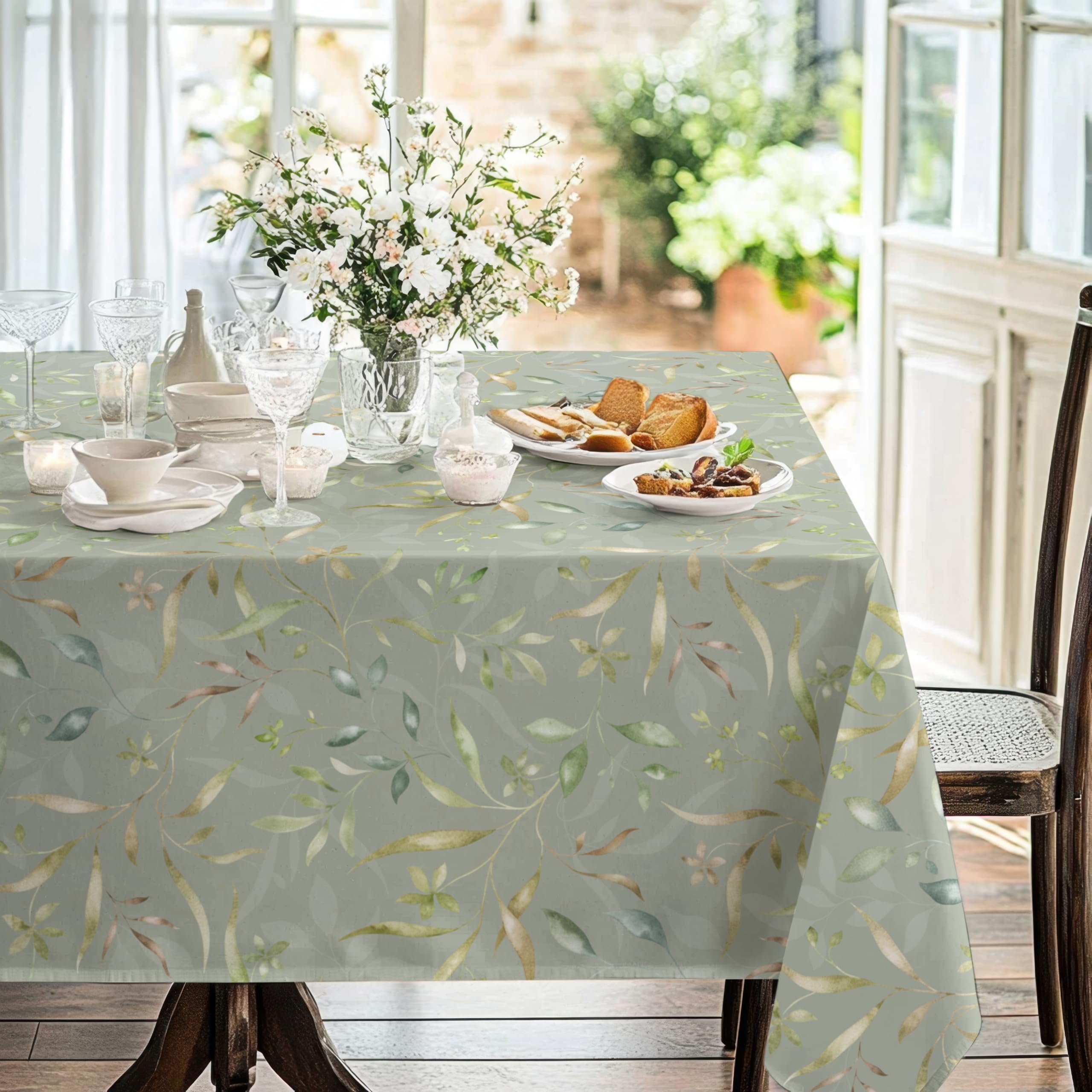 Home Direct Green Stain Resistant Spill Proof Water Repellent Rectangular Fabric Tablecloth Table Cover Table Cloth 140X180cm 55"X70" Sage