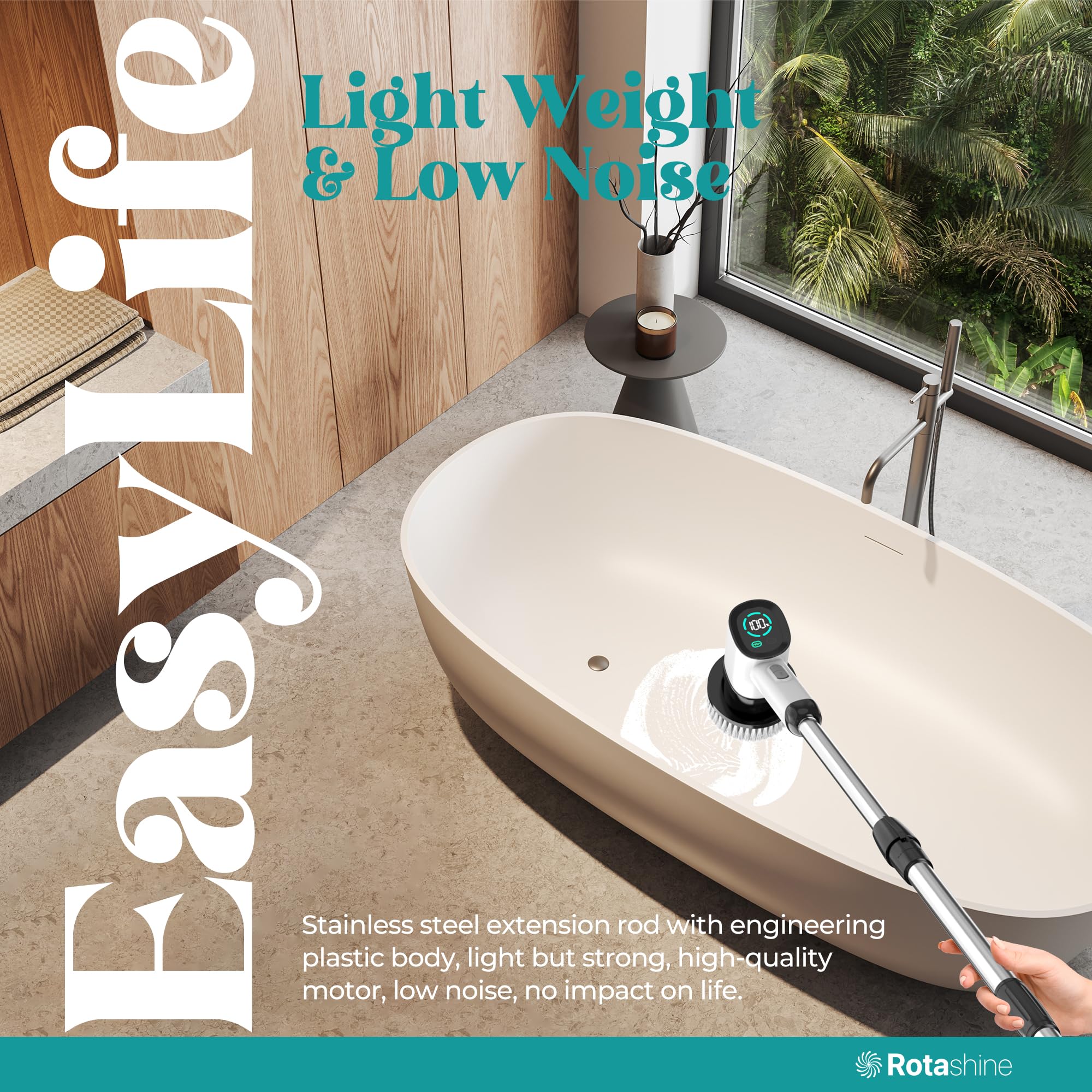 Cepillo eléctrico de Limpieza para baño, Limpiador eléctrico para Limpieza con 8 Cabezales reemplazables, IPX7 Impermeable de Cuerpo Completo con Mango Largo, Limpiador de Cepillo eléctrico para baño