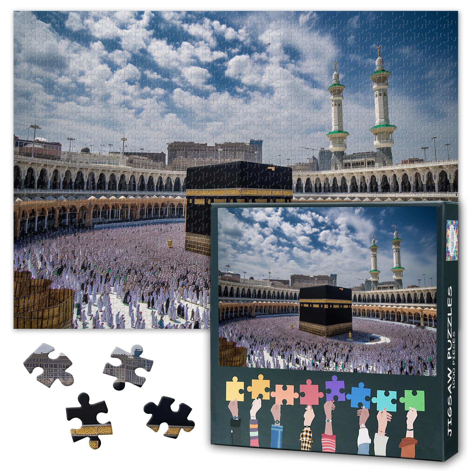 Jigsaw Puzzle 1000 Piece Set for Adults Majestic Kaaba Mecca Islamic Religion Cultural Wall Decor Muslim Modern Artwork Home Decor Large 27.5x19.7 Inch