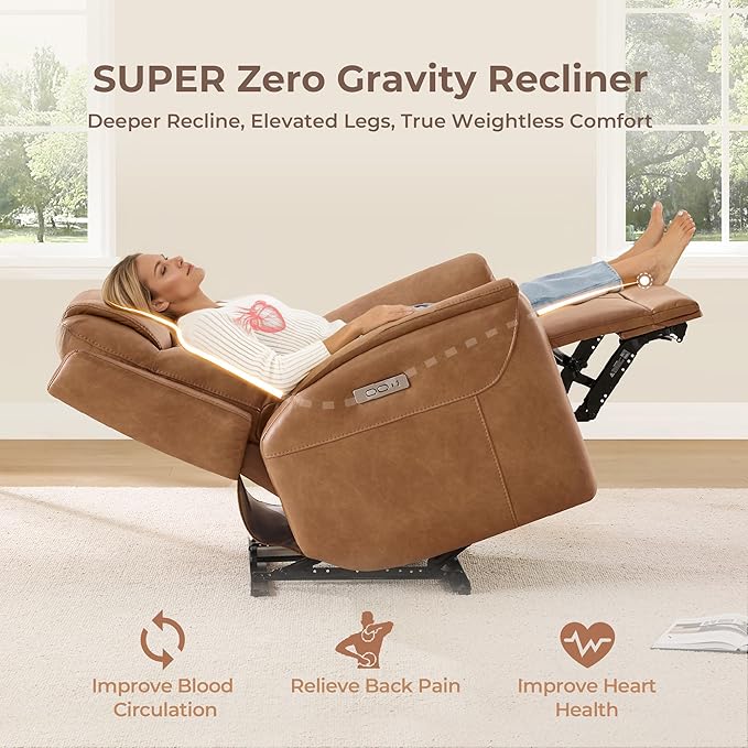 Sillón Reclinable Eléctrico Cuero Camel miniatura 4