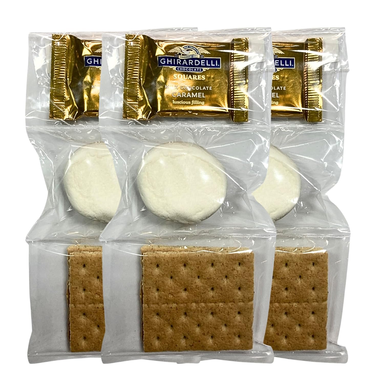WBB | SMORES KIT STRIP | Individually packaged set : Graham Crackers, Marshmallow, Chocolate | Make delicious smores (25 sets) (Milk Caramel)