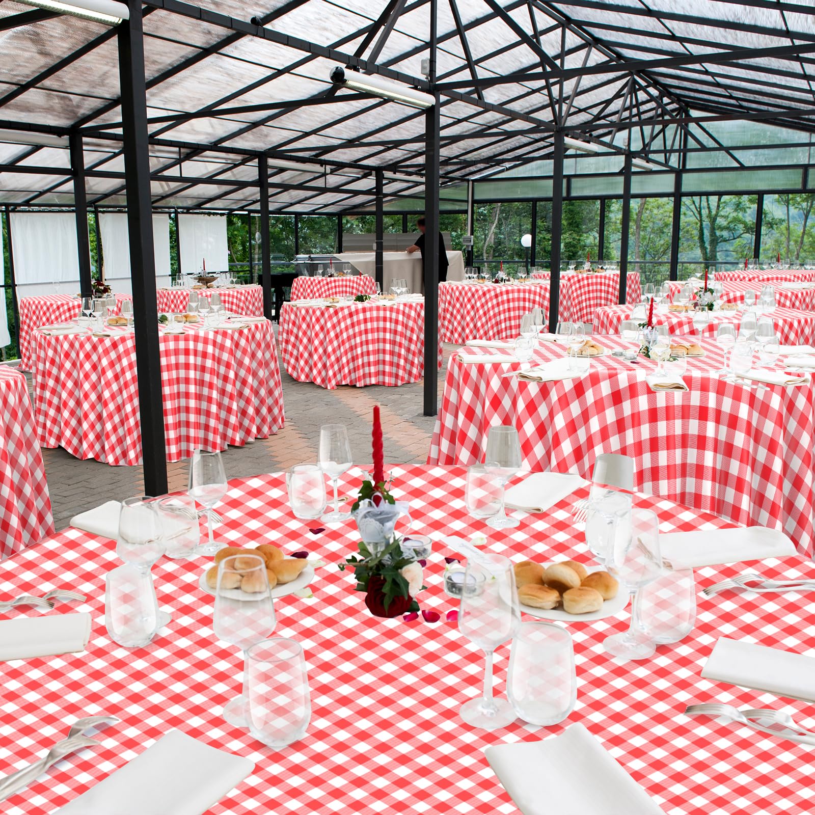 Rollo de mantel de plástico a cuadros rojo y blanco de 54 pulgadas x 300 pies, manteles decorativos desechables de alta calidad para picnic, granja, cumpleaños, boda
