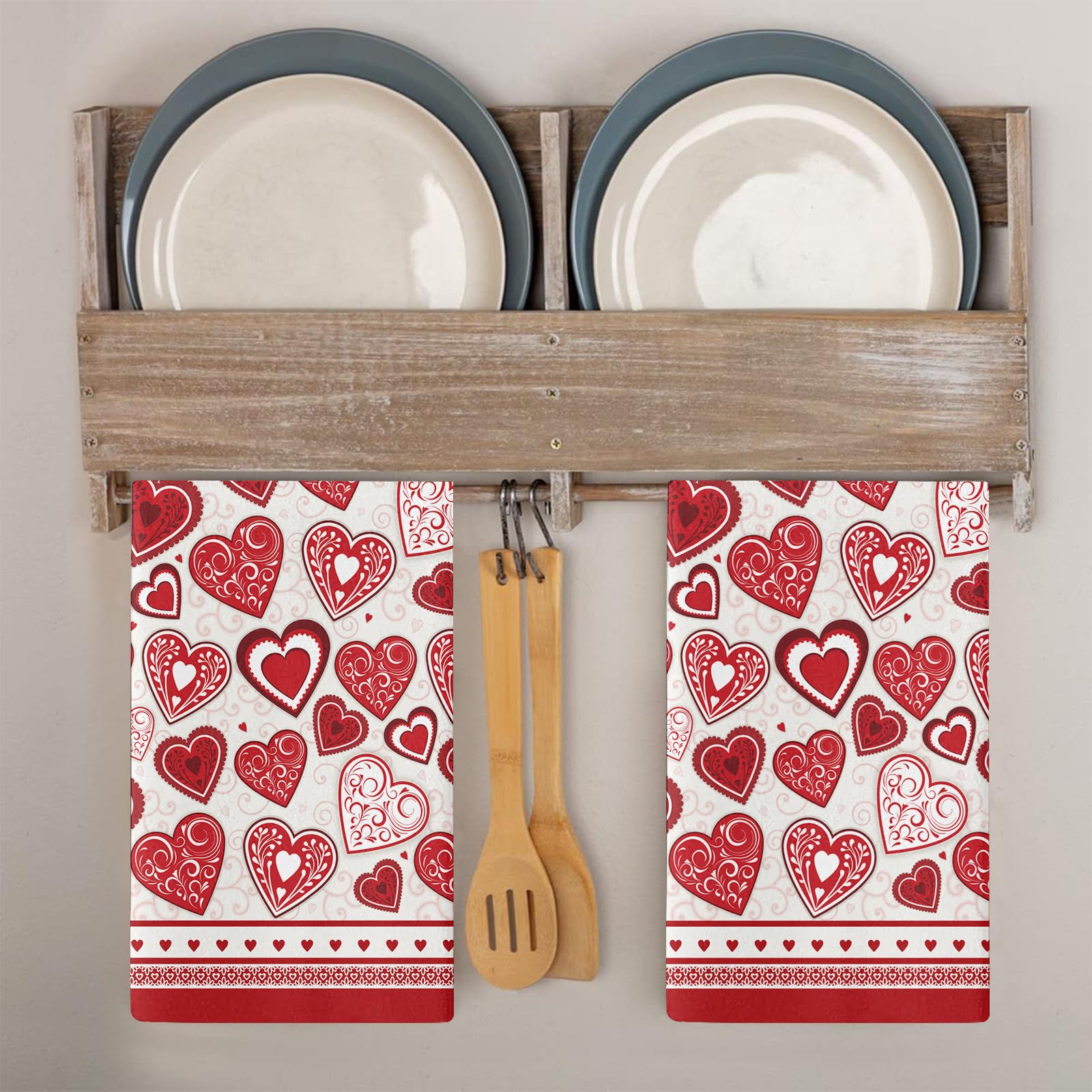 Strofinacci Cucina Cuore Rosso Beige Canovacci Cucina Assorbente Microfibra Morbido e Lavabile Asciugamani Cucina Decorativi per Bagno Ristorante 4 Pezzi (40x60 cm)