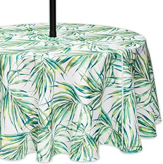 YiHomer Indoor Outdoor Tabletop for Spring Summer Decorations, Picnics and Dinner Parties - Stain and Water Resistant, Palm Leaves Dream, Zipper Tablecloth, 70" Round with Umbrella Hole