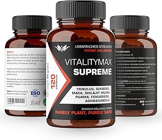Vitality Max Supreme - Premium Vitality Health Supplement with Fenugreek, Panax Ginseng, Ashwagandha, Maca, Tribulus Terrestris, Himalayan Shilajit - 120 Vegan Supplements Capsules