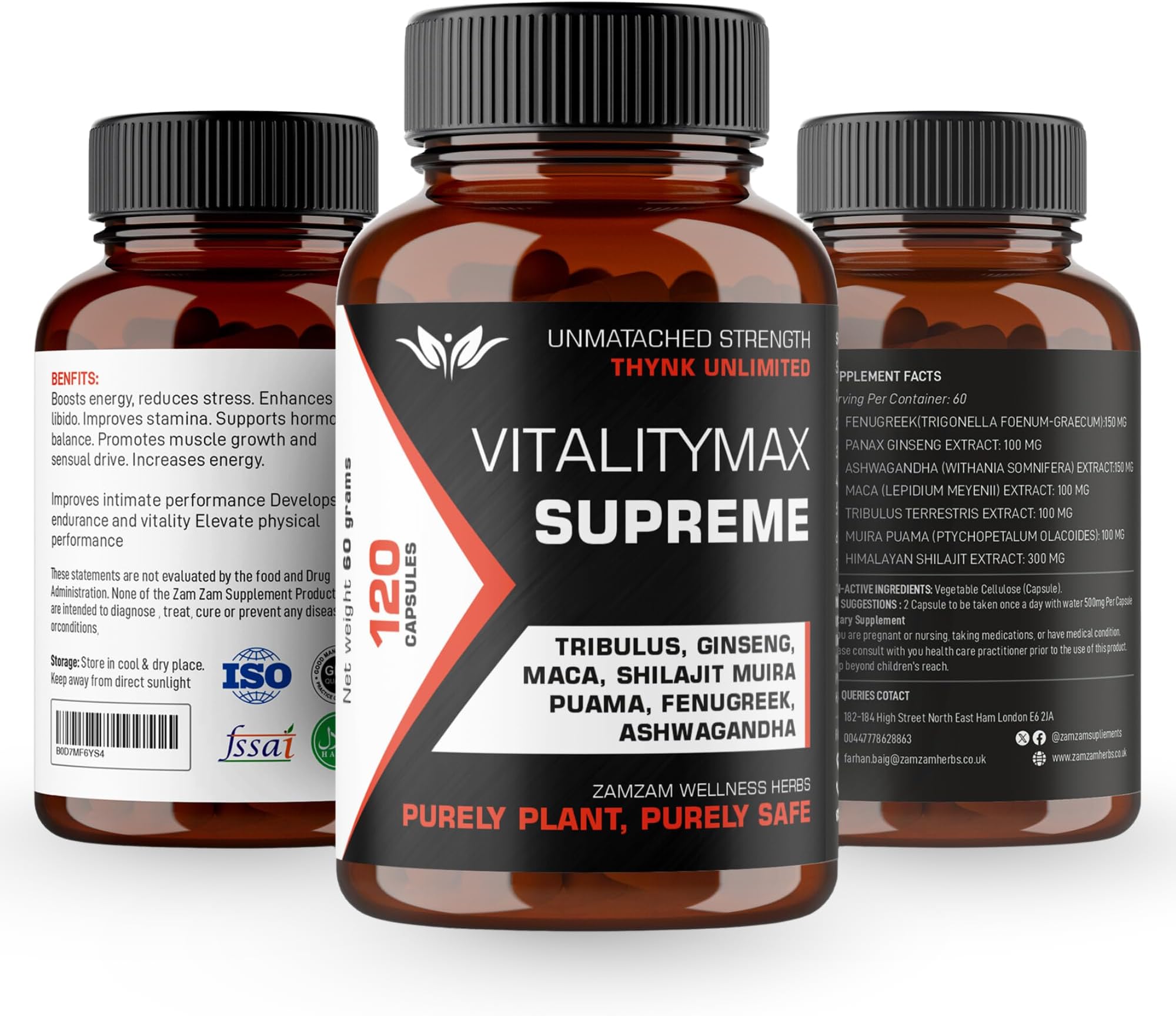 Vitality Max Supreme - Premium Vitality Health Supplement with Fenugreek, Panax Ginseng, Ashwagandha, Maca, Tribulus Terrestris, Himalayan Shilajit - 120 Vegan Supplements Capsules