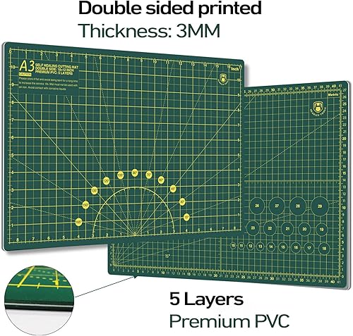 Miniatura 3 de Headley Tools Tapete de corte autorreparable grueso de 18 x 12 pulgadas, tapete de costura de corte giratorio A3 para manualidades, tabla de cortar