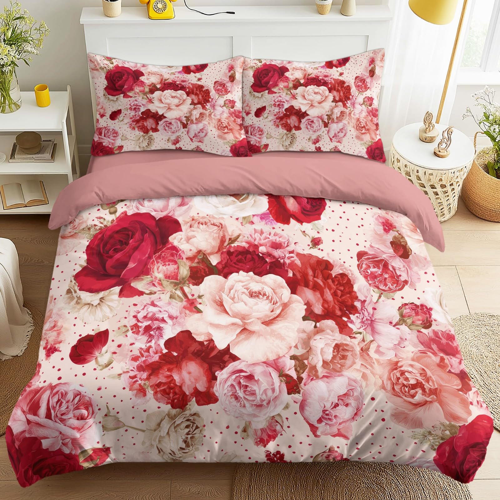 Parure de lit motif romantique rose pour une chambre cocooning
