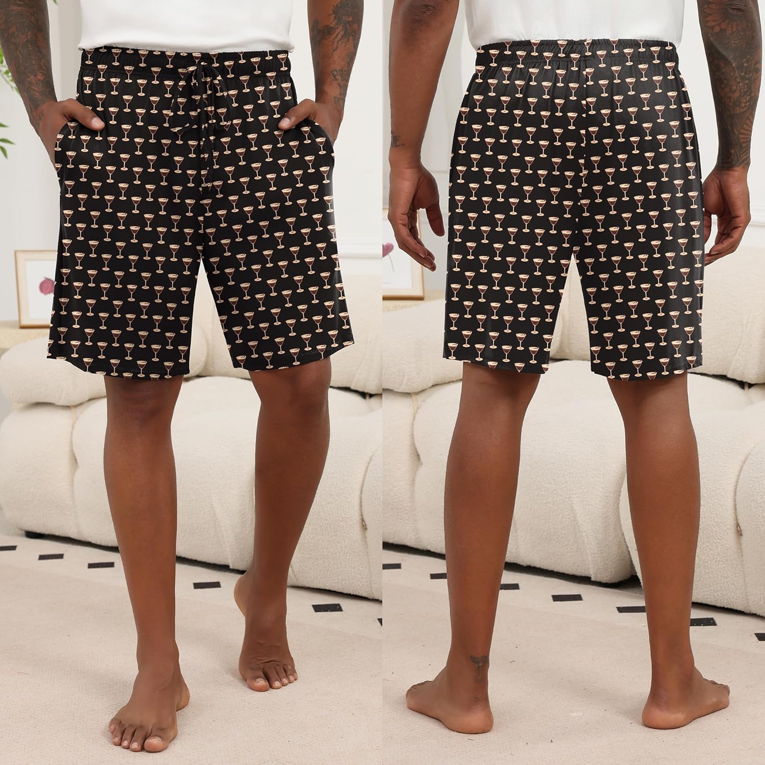 Ekouaer Men's Pajama Shorts Soft Sleepwear Bottoms Elastic Waistband Loungewear Breathable Men Shorts with Pockets - Image 2