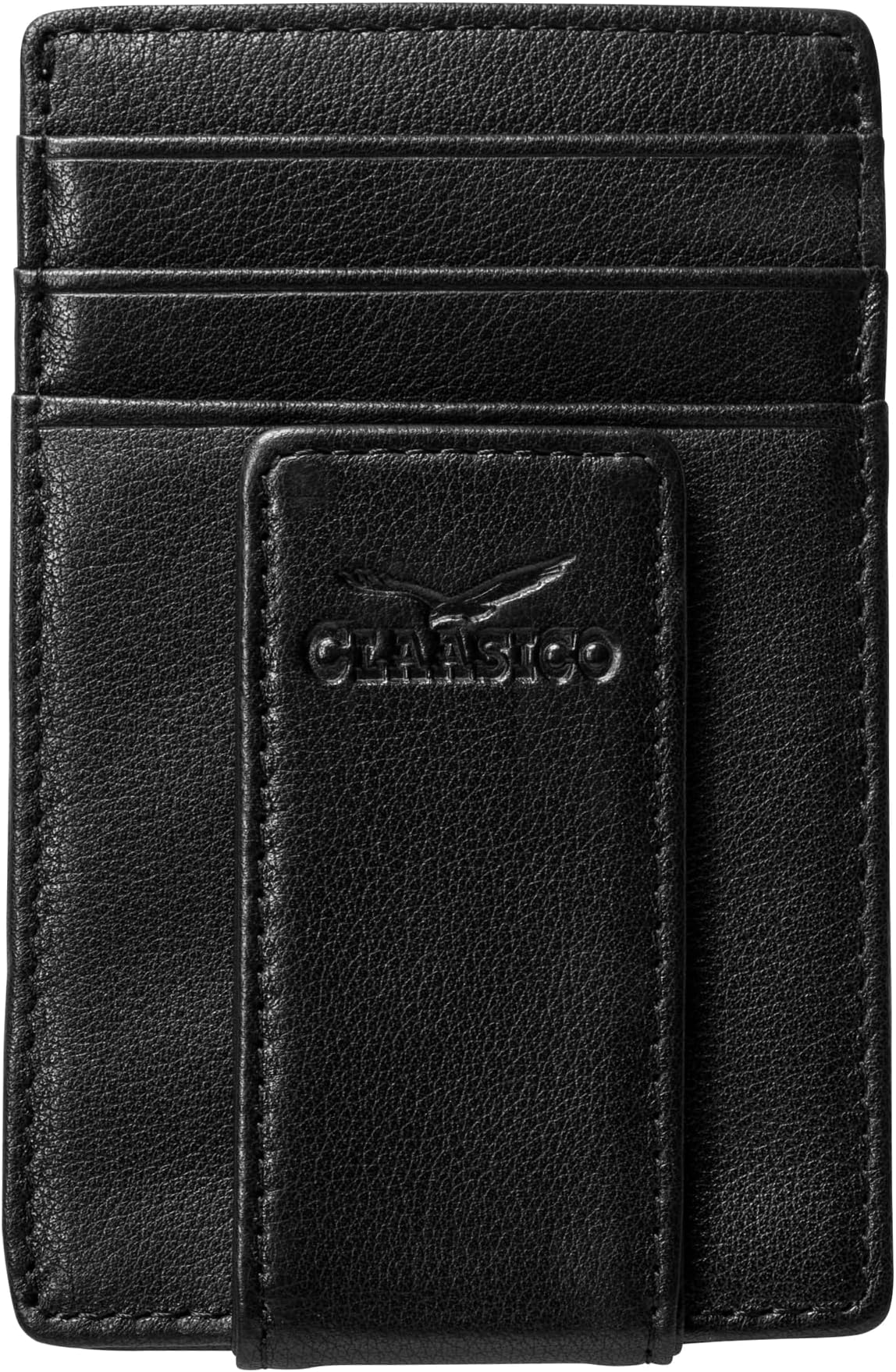 Men’s Leather Money Clip Wallet – Slim Front Pocket Wallet w/Super Strong Magnetic Clip, RFID Blocking, 5 Card Slots & Center Pocket + ID Window