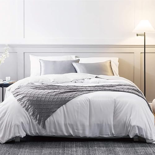 Miniatura 2 de JUWENIN, Funda de almohada de satén de lujo con cremallera (funda de almohada de satén sedoso para el cabello), juego de 2 (estándar, plateada)