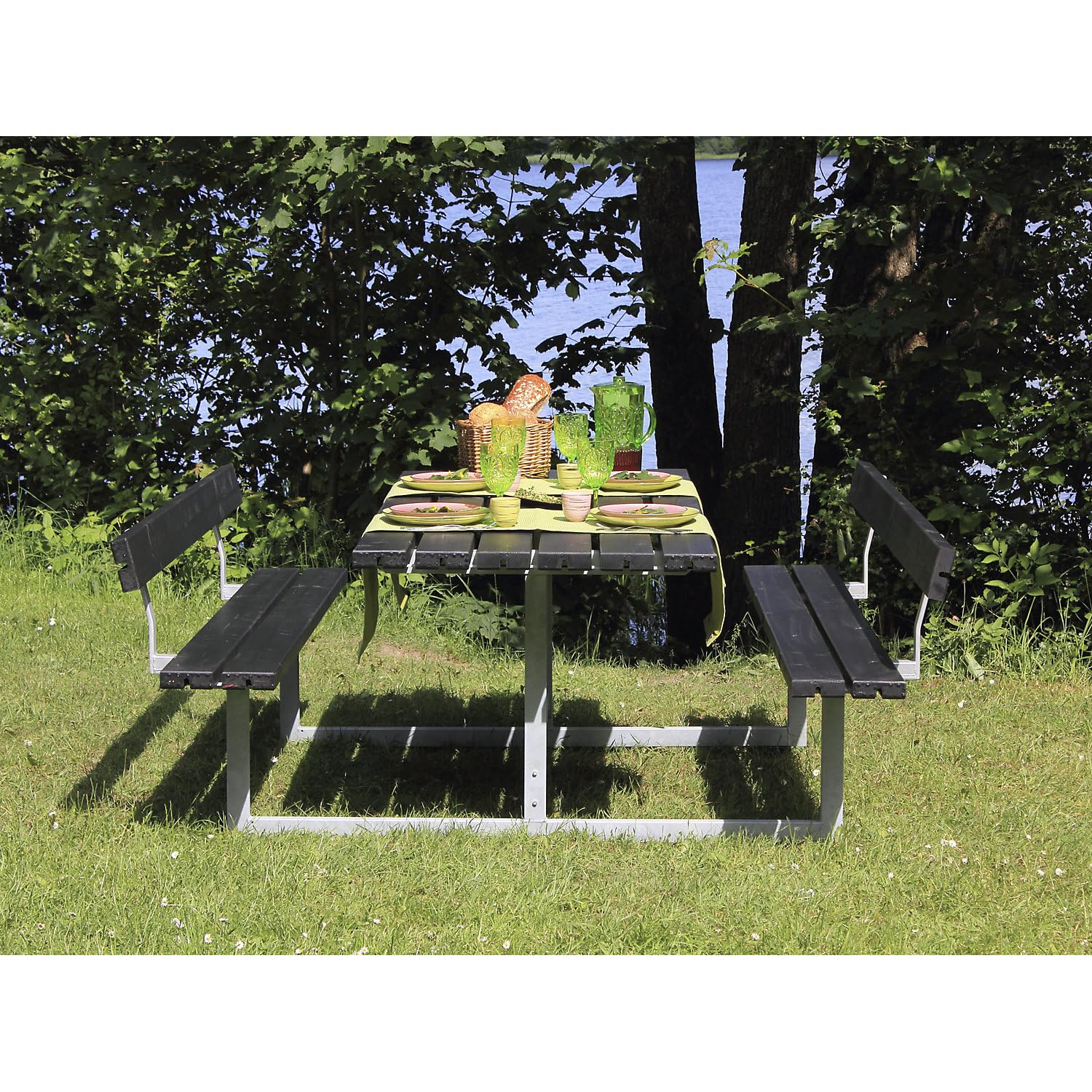 Kaiser + Kraft Gruppensitzbank | für 6 Personen | Tiefe 1840 mm | mit Rückenlehne | Schwarz
