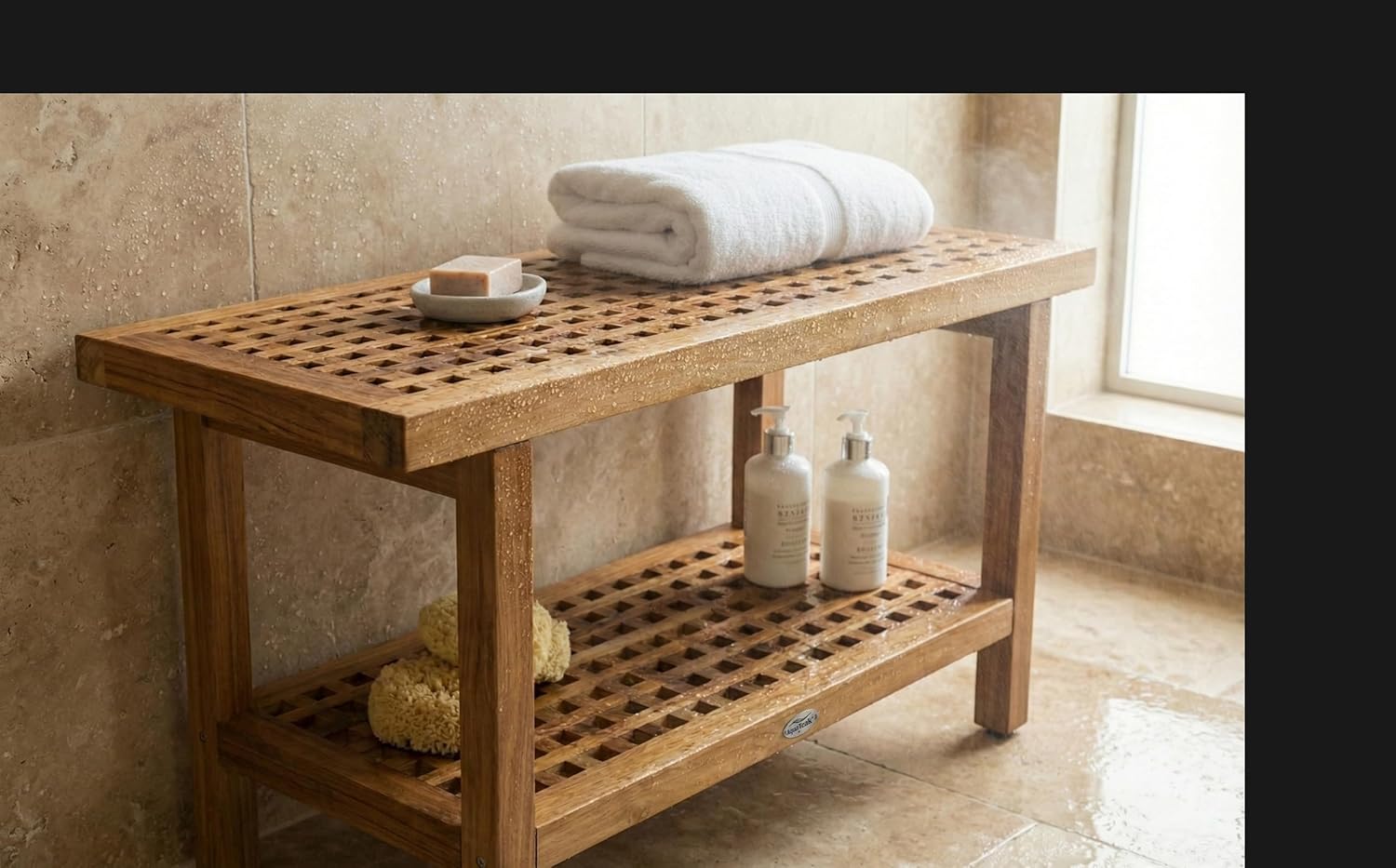 AquaTeak The Original 36" Grate Teak Shower Bench with Shelf - A. Bench