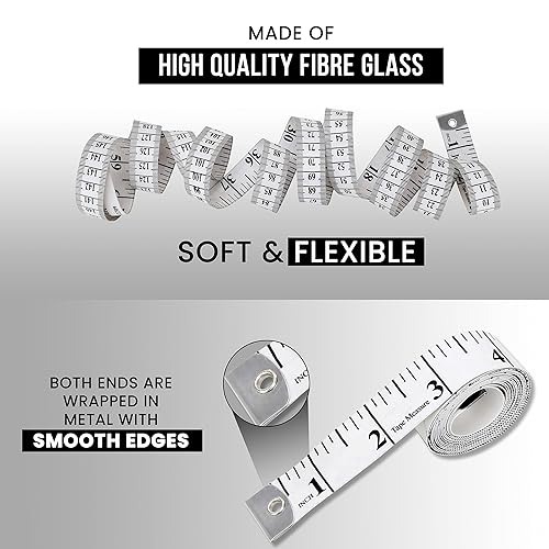 Miniatura 4 de Paquete de 2 cintas métricas de tela blanca, cinta métrica para el cuerpo  Cinta métrica suave para tela de coser y pérdida de peso, medición