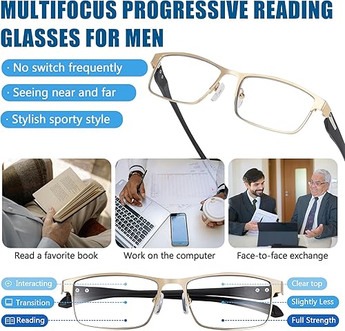 Vista 30 de Gafas de lectura fotocromáticas progresivas multifocales para hombre, transición, bloqueo de luz azul, lectores multifocales para computadora Negro