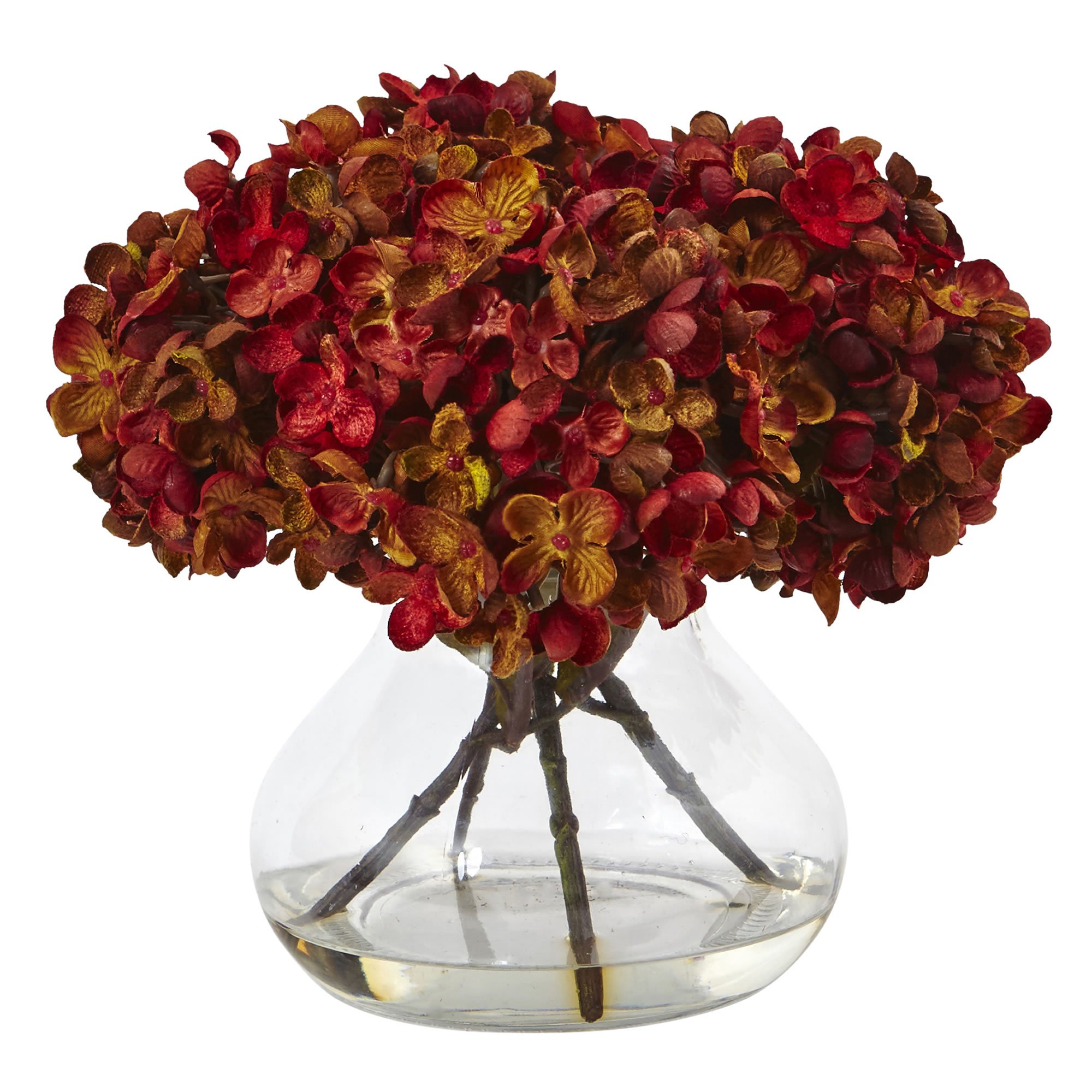 Nearly Natural 8.5in. H Hydrangea Silk Flower Arrangement with Glass Vase