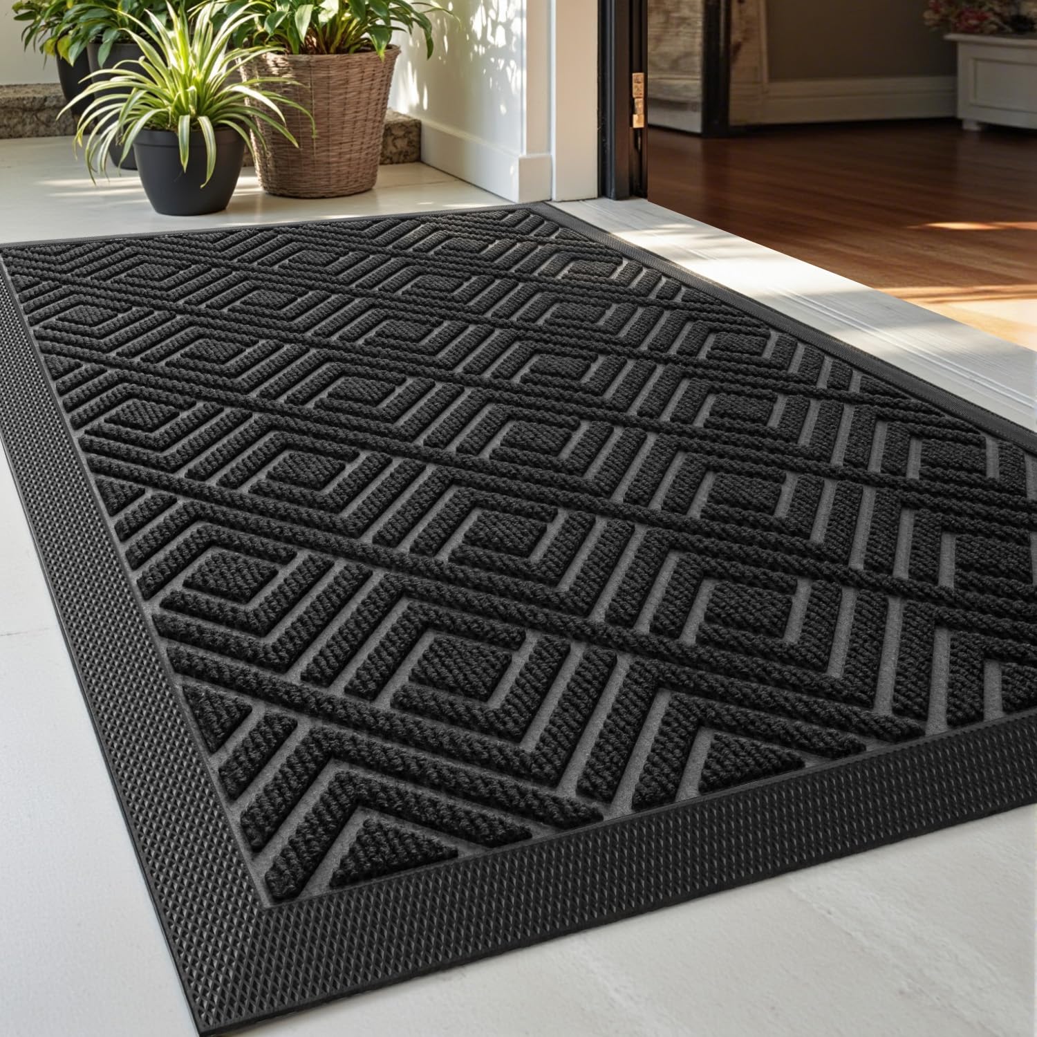 Paillasson d'entrée facile à nettoyer tapis caoutchouc noir