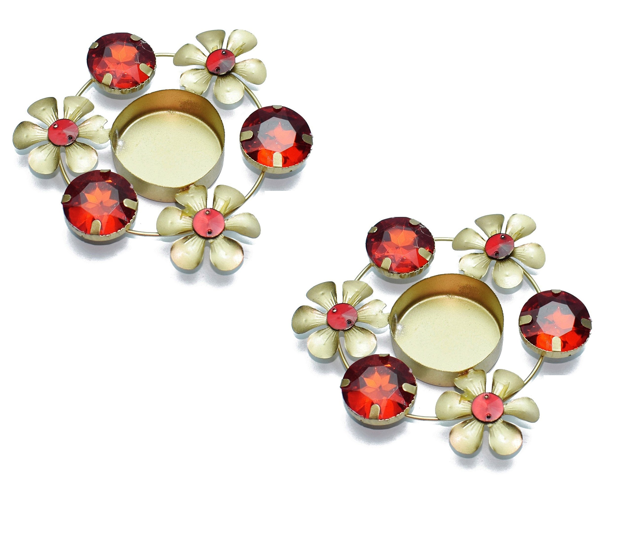 SATVIK Set of 2 pc Decoration Beautiful Christmas Tea Light Holder with White Stones in Random Foil Paint. Tea Light Holder / Christmas Decoration
