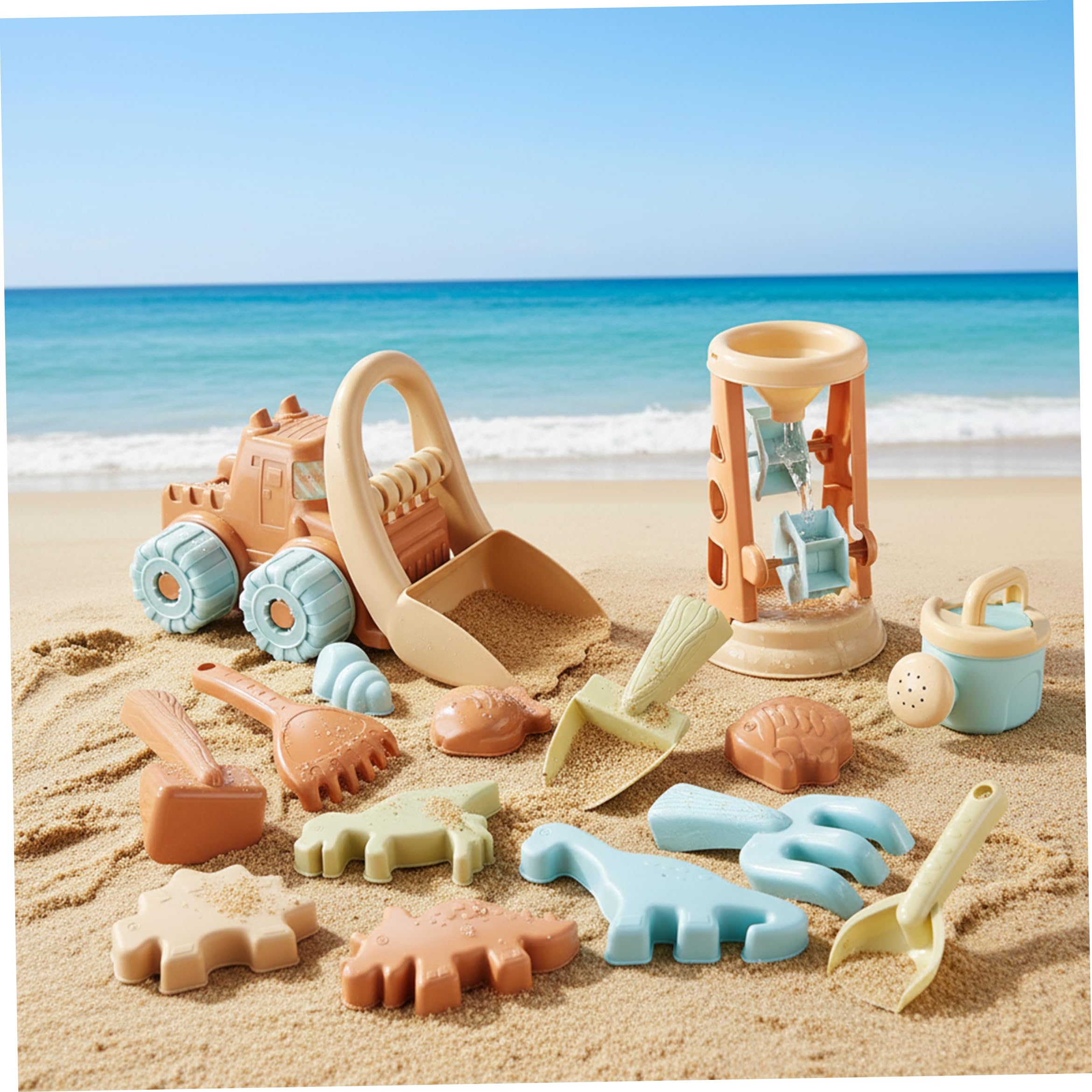 Juguetes de Caja de Arena, Juguetes de Arena de 19 Piezas para niños pequeños de 1 a 3 años: Juego de de Playa con Reloj de, Carrito, moldes y Palas
