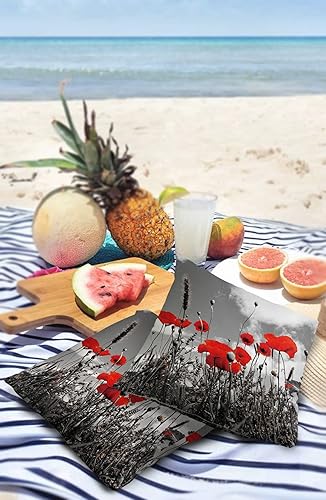 Miniatura 3 de Juego de 2 fundas de almohada abstractas de flores rojas y campos de amapola para exteriores, fundas de almohada decorativas impermeables, fundas de