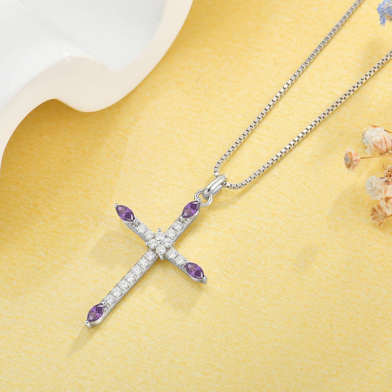 JO WISDOM Cross Necklaces for Women 925 Sterling Silver Cubic Zirconia Birthstone Cross Pendant Necklace Jewelry - Image 5