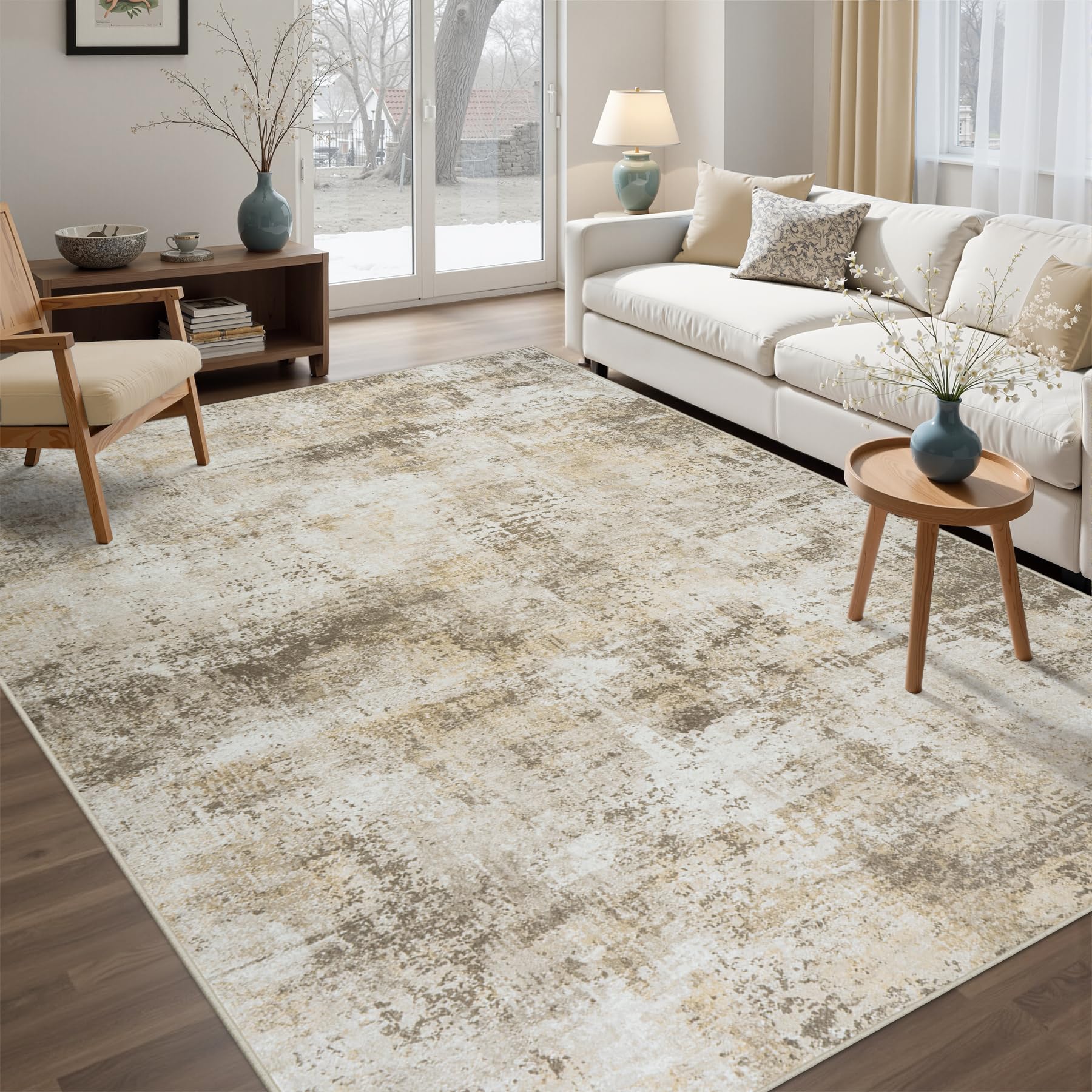 Area Rug Living Room Rugs: 5x7 Washable Rug with Anti-Slip Backing Non-Shedding Stain-Resistant Foldable Modern Abstract Carpet for Bedroom Dining
