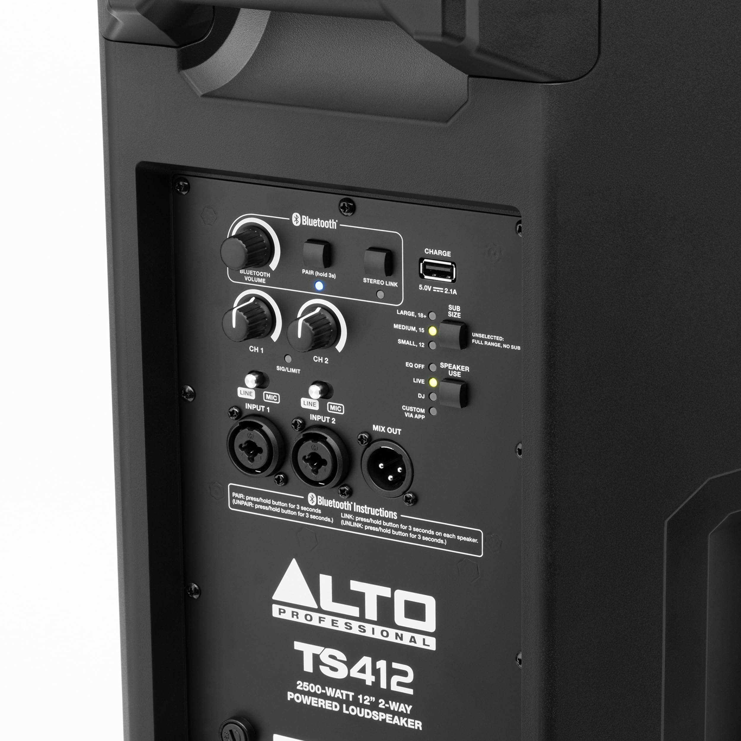 ALTO TS412 Cassa Amplificata Attiva da 12" e 2500W, Potente con Bluetooth, Mixer a 3 Canali, Connessione tra Altoparlanti Wireless, DSP e App