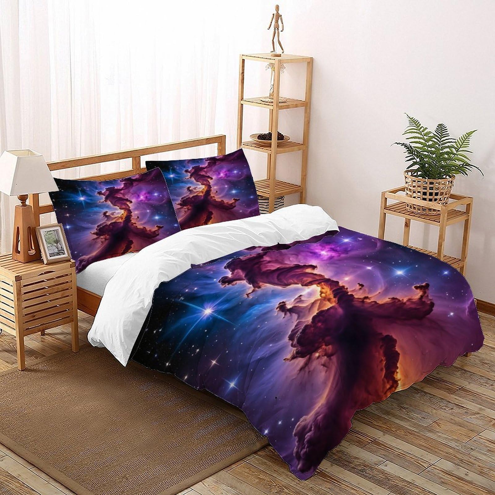 Nebula Star Bedding Set 3D Design Space Theme Duvet Cover Set Chic Breathable Comforter Cover for Boys&Girls with Pillowcase Super King（260x220cm）