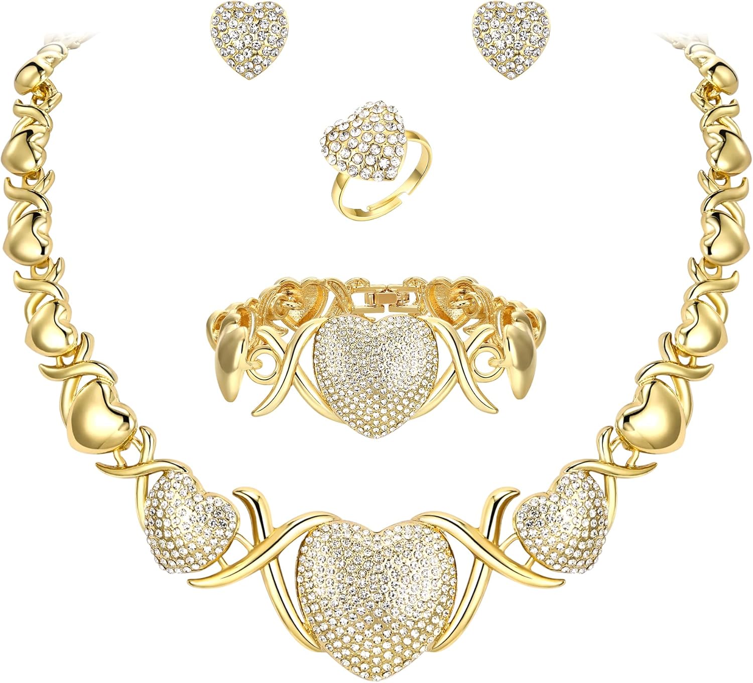 BriLove African Jewelry Set for Women Gorgeous Austrian Crystal Statement Necklace Bracelet Stud Earrings and Ring Party Prom