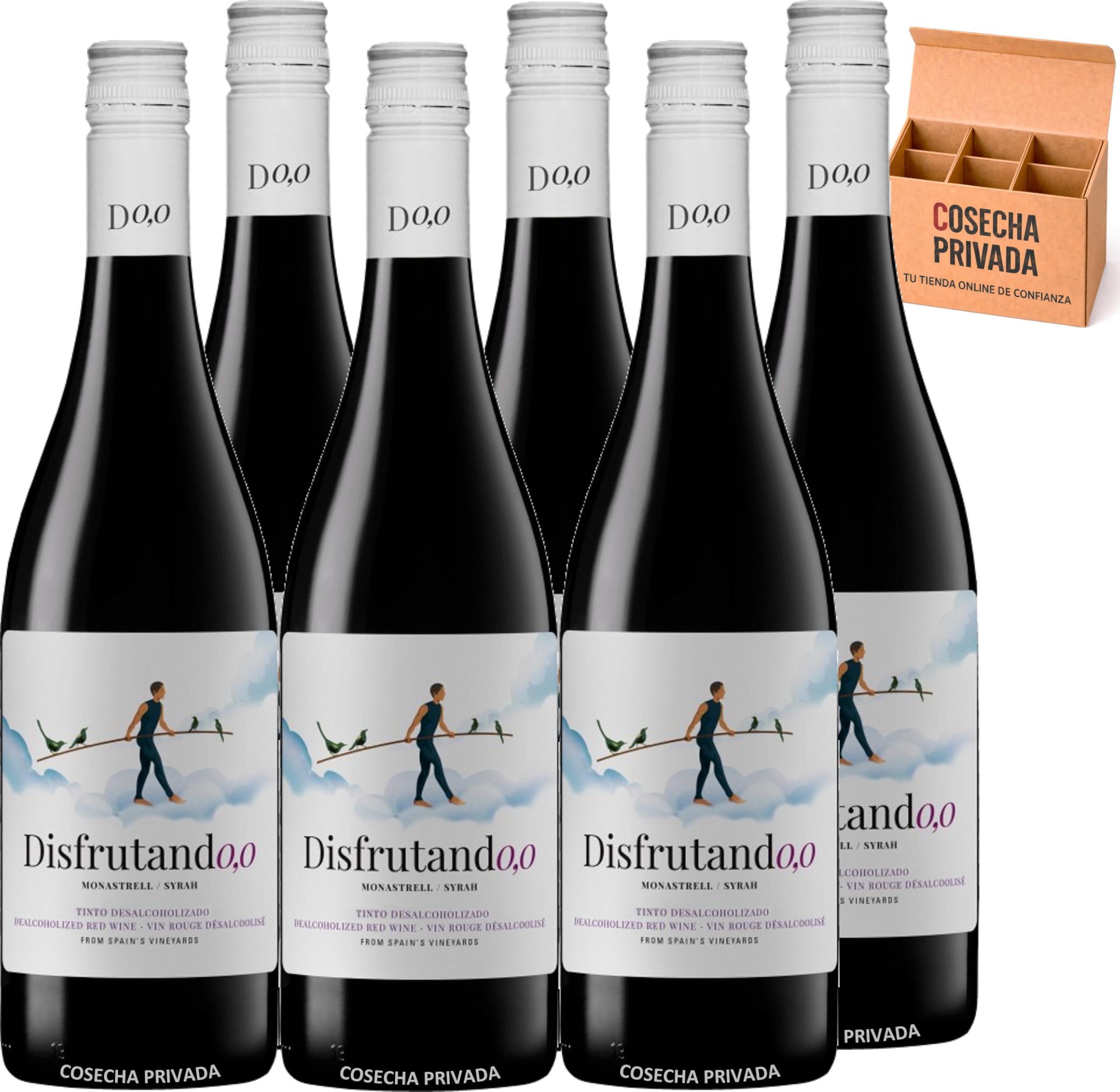 6 x Disfrutando 0,0 Juan Gil – Vino Sin Alcohol 0,0% Premium (Tinto) – Sabor Auténtico y Equilibrado – 75 cl (6 x 75 cl, Tinto)