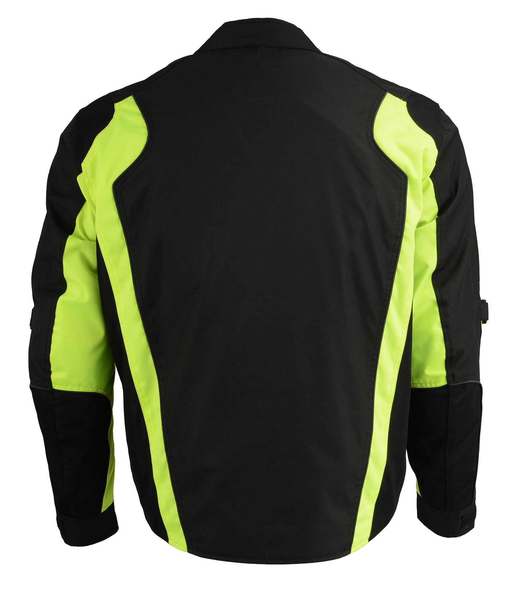 M-Boss Motorcycle Apparel BOS11706 Men's Grey/Hi-Vis Green Nylon Motorcycle Racer Jacket with Armor Protection - Small