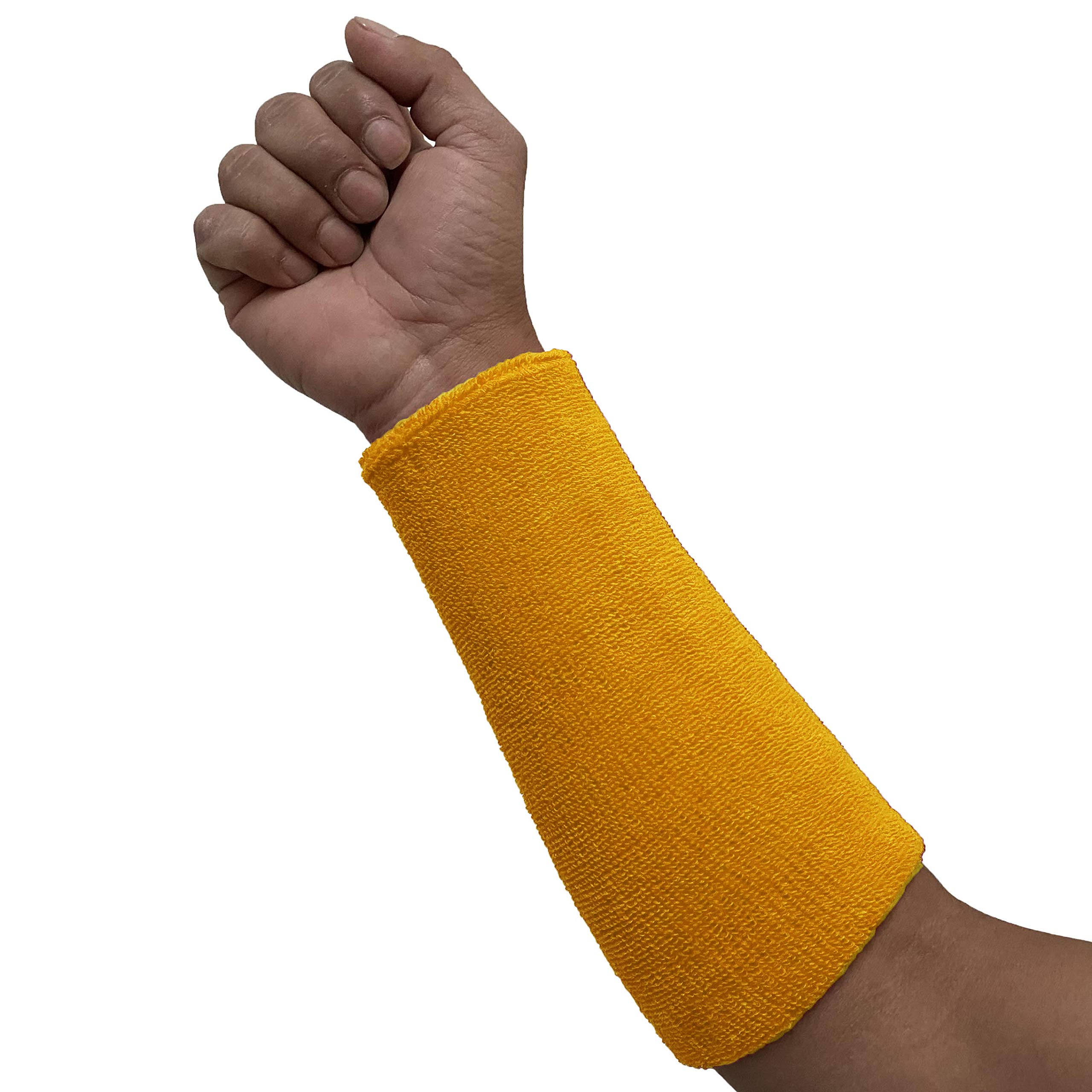 COUVER 9 Inch Extra Long Thick Athletic Absorbent Cotton Sports Wrist Sweatbands for Basketball, Running, Tennis, Gym, Cycling and Working Out/Golden Yellow (1 Piece)