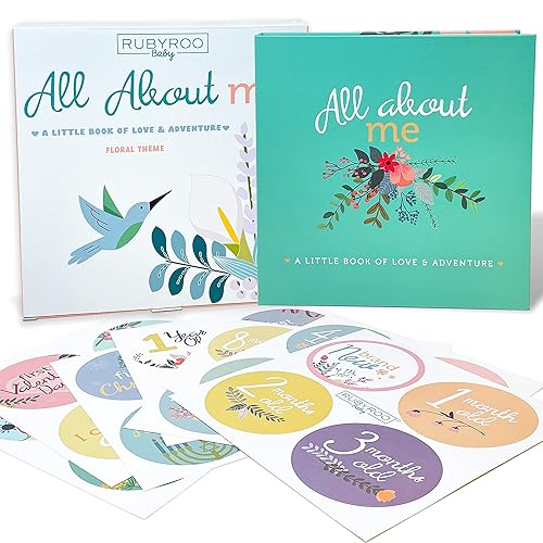 RubyRoo Baby Libro de recuerdos con calcomanías de hitos - Álbum de fotos de bebé de los primeros 5 años, diario de bebé, álbum de recortes para