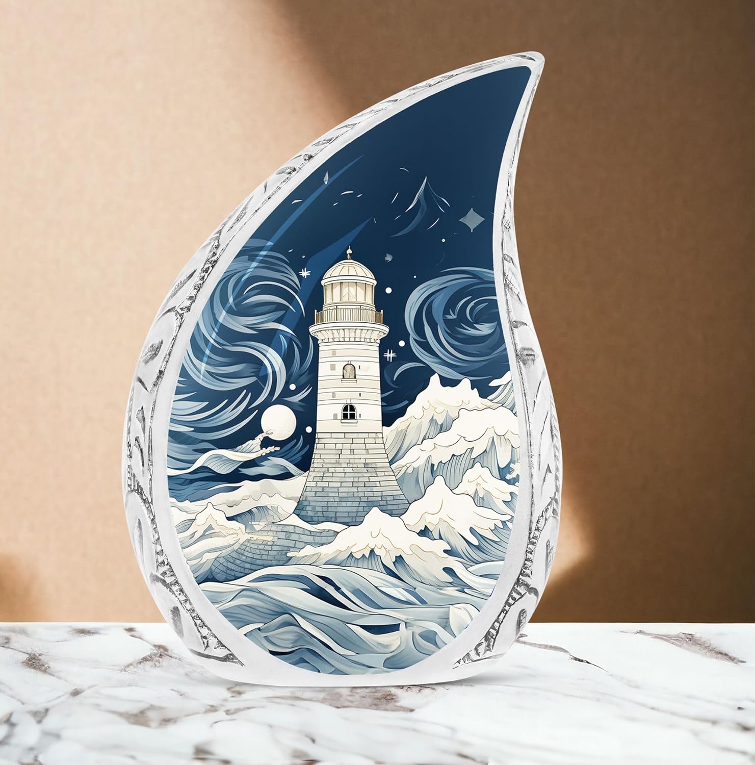 Teardrop Lighthouse Funeral Urns for Ashes - Adult Women & Men, Large Urn for Human Ashes, Burial Urns for Cremated Remains, 10 Inch, Solid