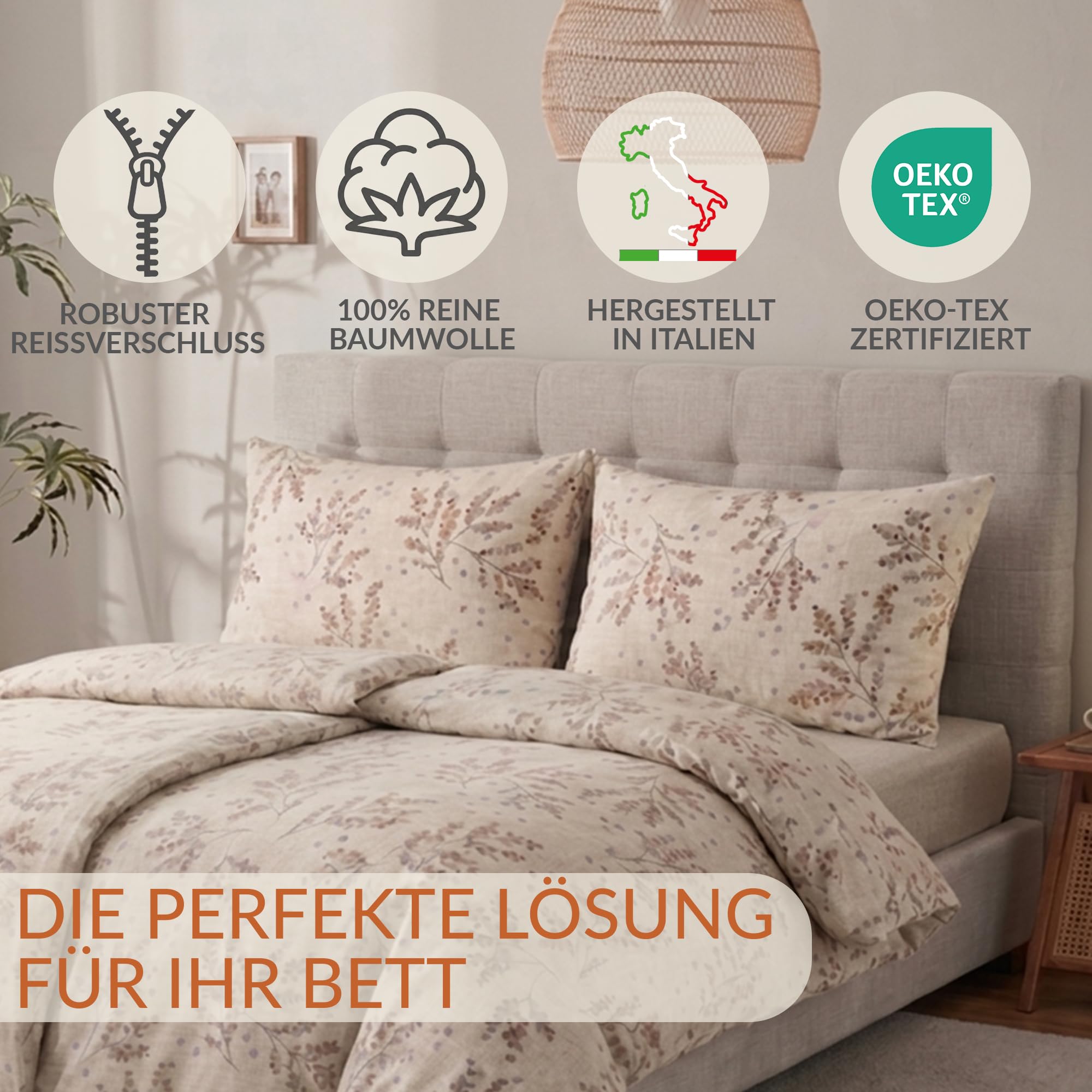 Dorian Home Bettwäsche Set 135x200 cm 100% Baumwolle - 1 Bettbezug 135x200 + 1 Kissenbezug 80x80 cm - Made in Italy (Sambuco Haselnuss, 2 Teilig | 135x200 cm + 80x80 cm)