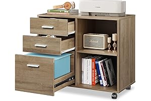 DEVAISE 3 Drawer Lateral Filing Cabinet Wood File Cabinet with Printer Stand and Storage