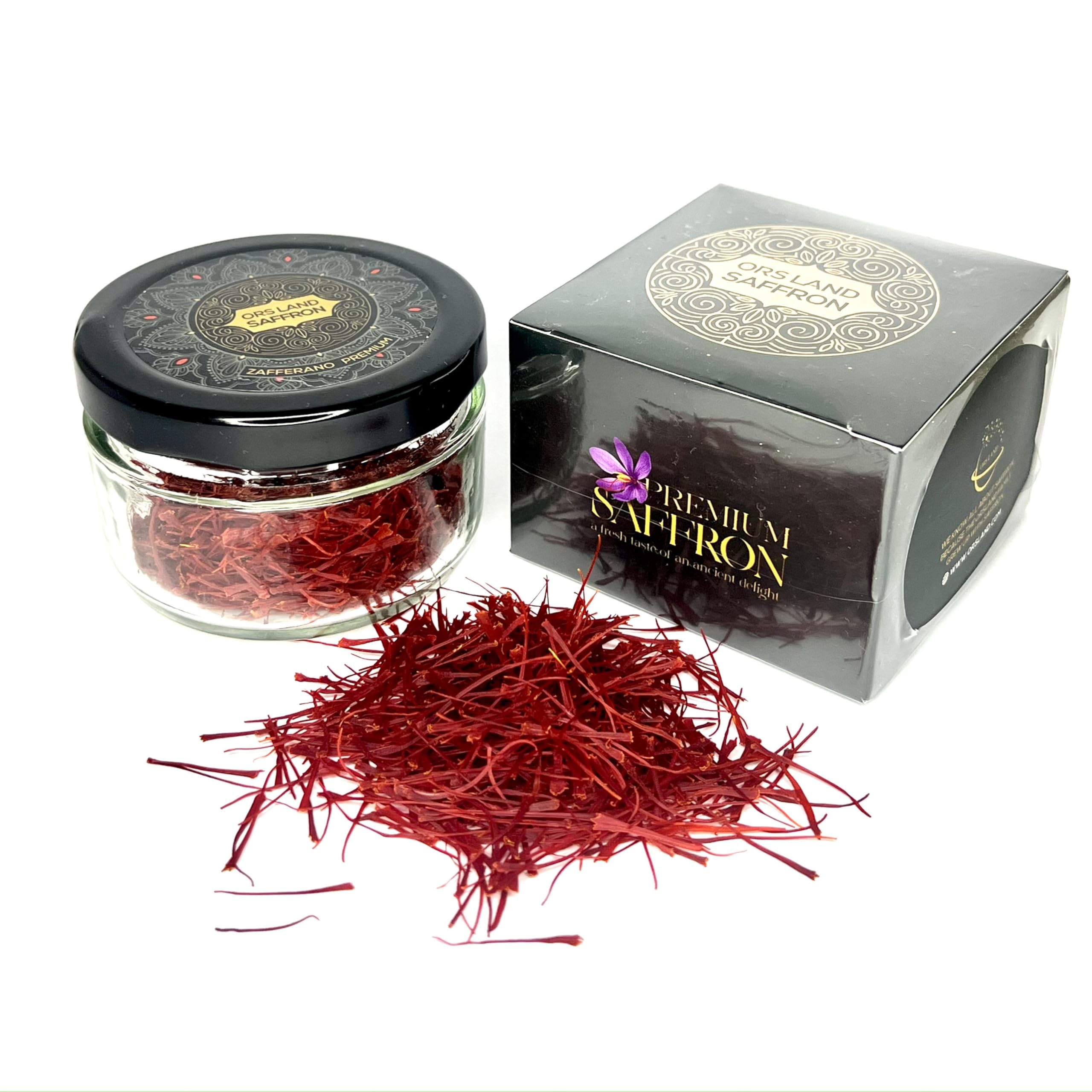 Zafferano ORS LAND - 5g di Pistilli Puro - Qualità Premium (Super Negin), Confezionato in Barattolo di Vetro e Scatola in Cartone, Ideale per Risotto alla Milanese, Paella e Tutti Usi Culinari