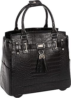 JKM & Company Rolling Laptop Bag for Women | Designer Wheeled Briefcase | Fits 13-17" Laptops | Office Travel Computer Case (Timeless)