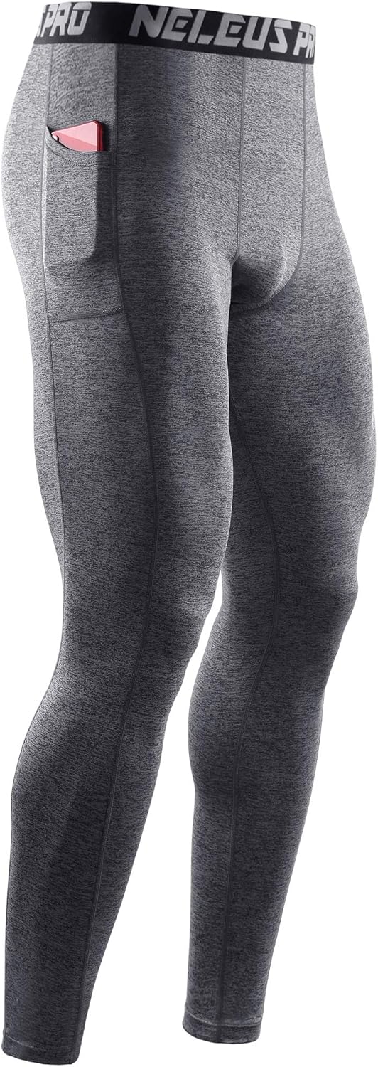 NELEUS Men's Dry Fit Compression Baselayer Pants Running Tights Leggings with Phone Pocket - Image 6