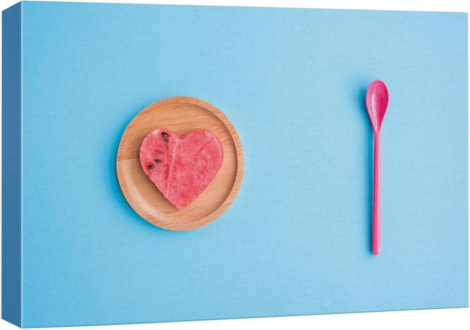wall26 Canvas Print Wall Art Heart Shaped Watermelon with Pink Spoon Fruit Food Photography Realism Chic Scenic Colorful Multicolor Ultra for Living Room, Bedroom, Office - 24"x36"