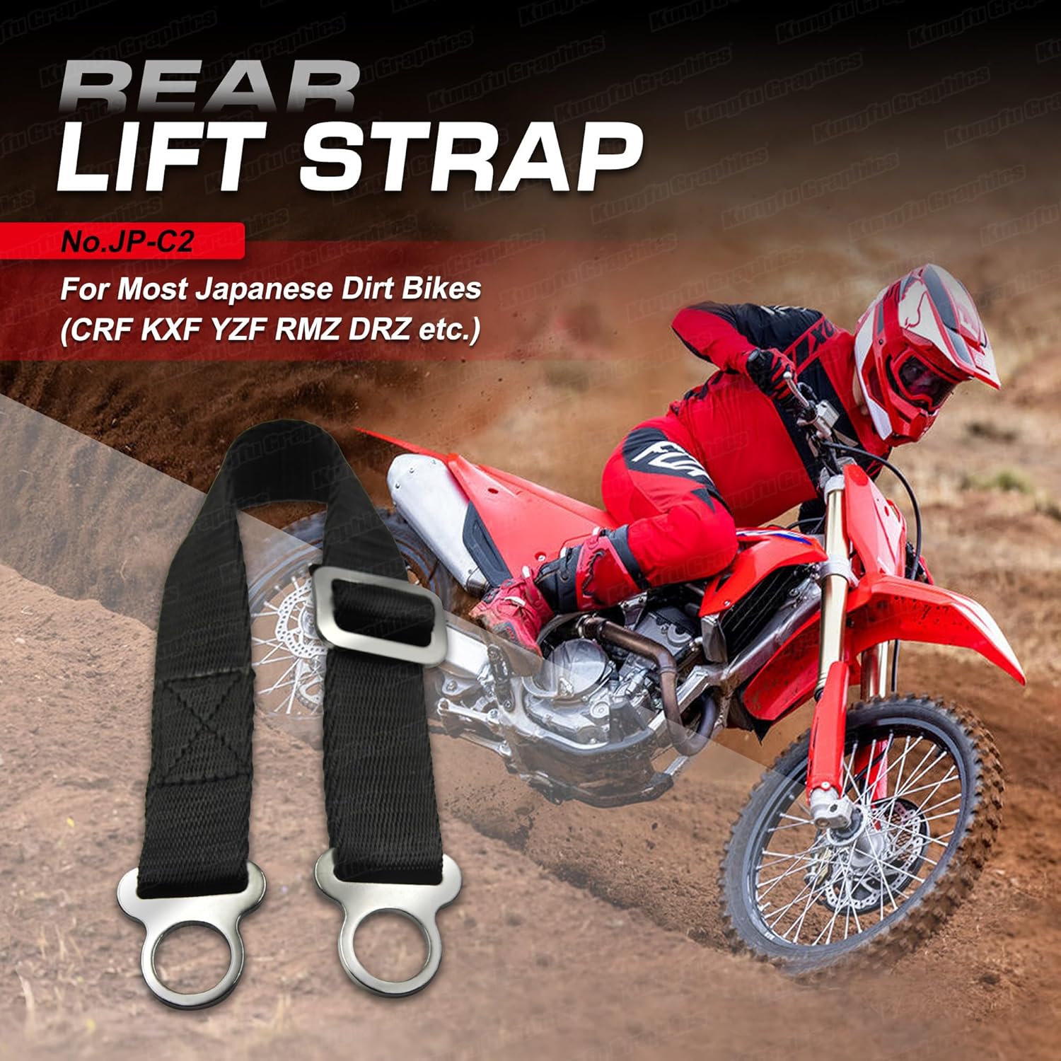 Pulling Lift Straps Belt for Dirt Bike CRF KX KXF Suzuki RMZ DRZ TTR Motocross Enduro MX Universal (Black)