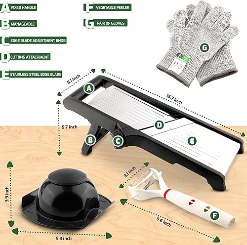 Miniatura 5 de MAJESTIC BM Mandoline Food Slicer - Rebanador de papas fritas - Cortador de mandolina de cocina - Rebanador de mandolina para cocina - Rebanador de