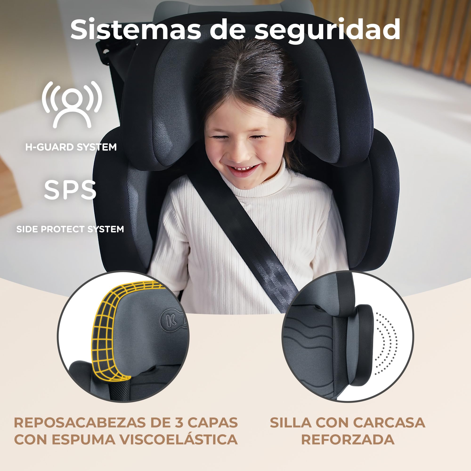 Kinderkraft XPAND2 I-Size, Silla de Coche Grupo 2/3, Reforzada, de 15 a 36 Kg, Negro