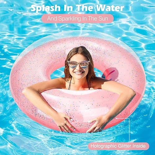 Miniatura 8 de MoKo Anillos de natación con purpurina, flotador inflable para piscina, tubo de natación de forma redonda, tubo de natación divertido para playa,