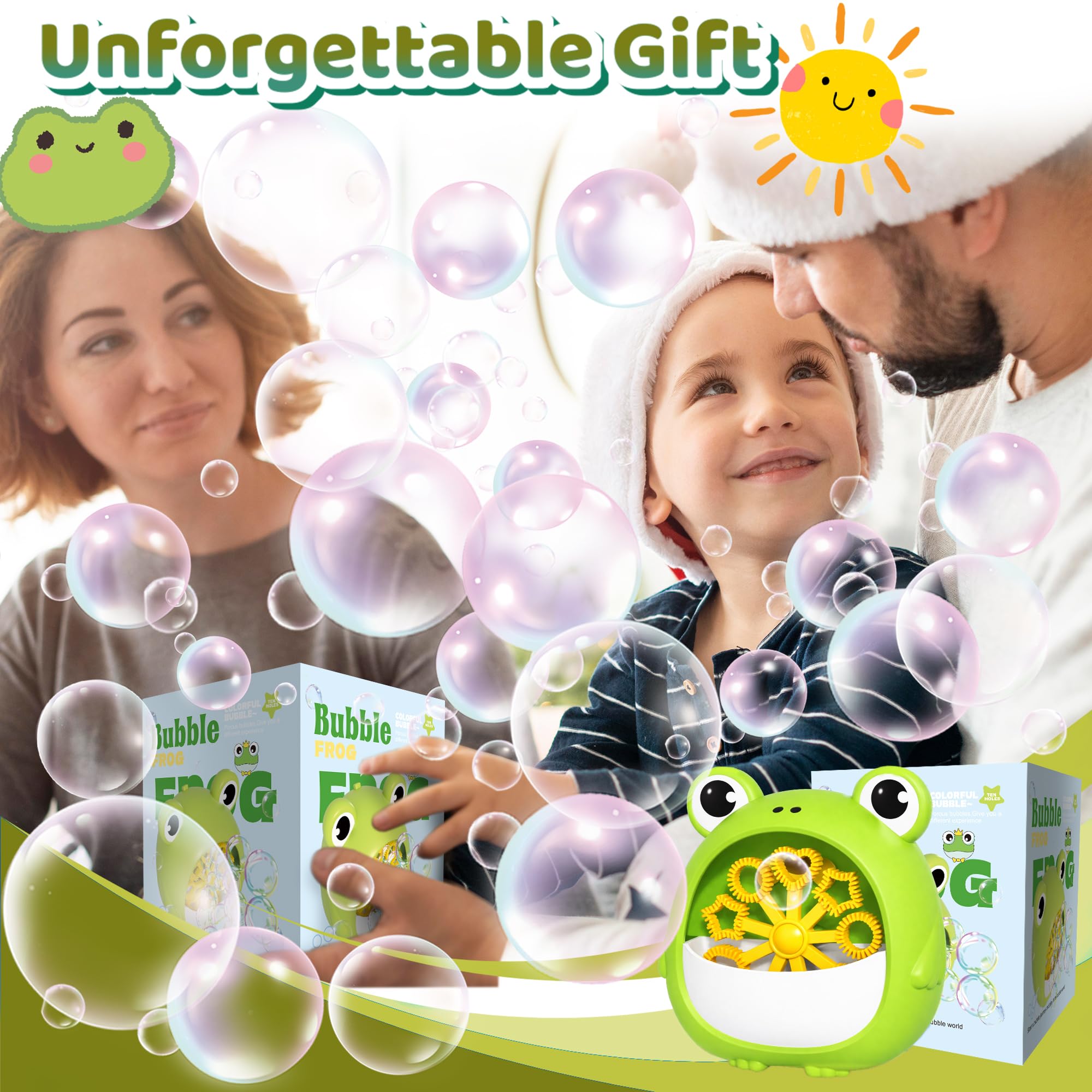 Chennyfun Máquina de Burbujas Rana para Niño, Juguete Portátil y Automática Hacer Burbujas 2000+/Min, Máquina de Soplado Burbujas con Solucione, Interior Exteriores Boda Fiesta Regalo Cumpleaño Juegos